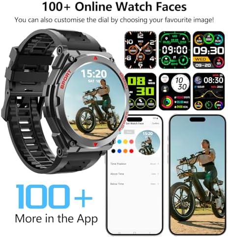 Military Smart Watch,1.52-Inch Smartwatch with Text and Call,24/7Heart Rate Sleep Monitor,Blood Oxygen,and Activity Trackers-Compatible with iPhone and Android,for Men and Women (Black up, 1.52) - Image 6