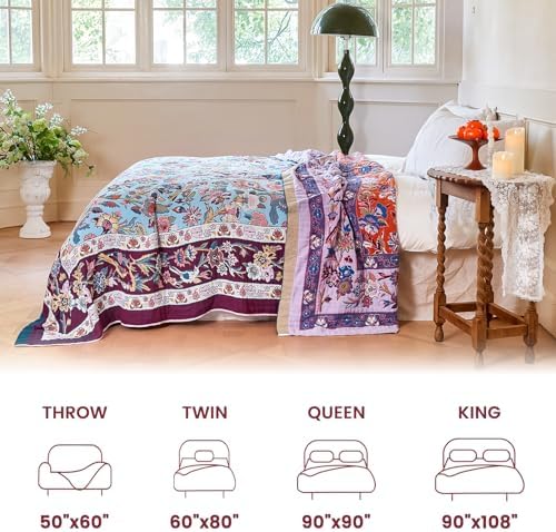 MSGKV Boho Throw Blanket 60"x80" Summer Cotton Birds Floral Blanket for Bed - Image 5