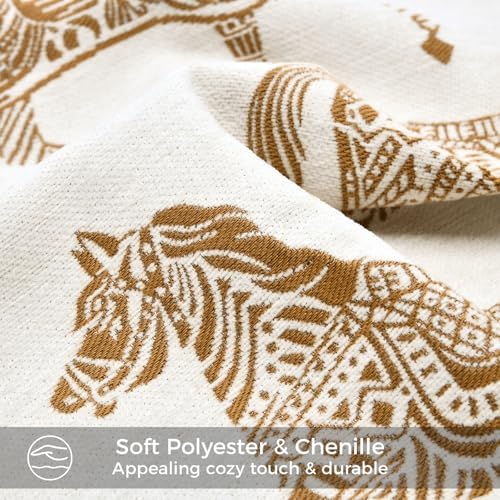 Luxury Equestrian Throw Pillow Cover 18x18, Double Sided Orange Horse Jacquard Embroidery Decorative Cushion Cover for Sofa Bed Living Room, Bedroom - Image 3