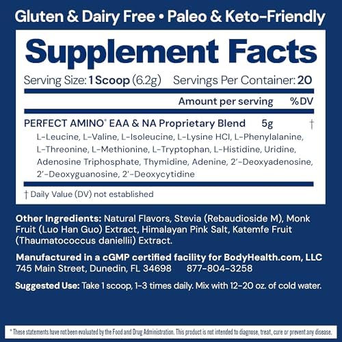 BodyHealth PerfectAmino - BCAA and EAA Powder for Pre and Post Workout - Amino Acid Energy Drink for Men and Women to Support Lean Muscle and Recovery - Vanilla - 20 Servings - Image 2