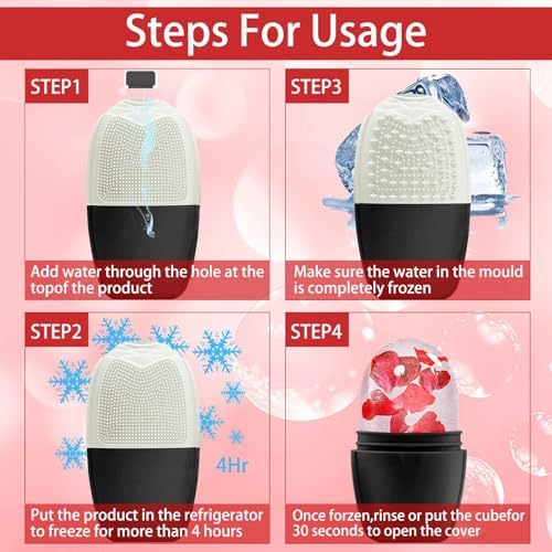 XHJRI Ice Face Roller Massager,Ice Cube Roller for Face, Eyes and Neck Naturally Conditioning and Skin Care,De-Puff Eye Bags,Reduce Migraine Pain,Reusable Massage Silicone Ice Mold (New Black White) - Image 5