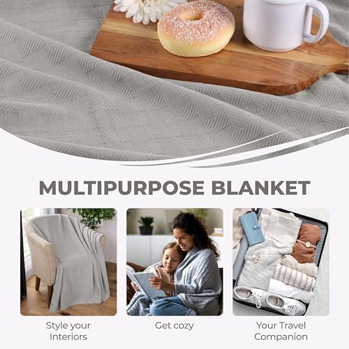 Superior Cotton Blanket Breathable All Season Comfy Bedding, Twin, Silver - Image 5