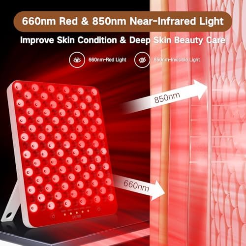 SUXIO Red Light Therapy lamp - 165 LED Red Light Therapy Panel for Face & Body, Portable Deep 660nm - 850nm Near Infrared Light Therapy Device with Eye-Patch, White - Image 3