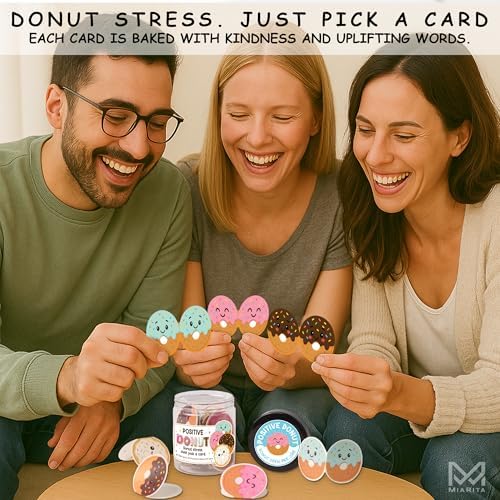 Positive Donut Jar, Funny Pun Gifts for Women, Teens, Coworkers, 60 Daily Affirmation Cards for Self Love, Anxiety Relief, Office Desk Decor, Birthday or Thank You Gift - Image 7