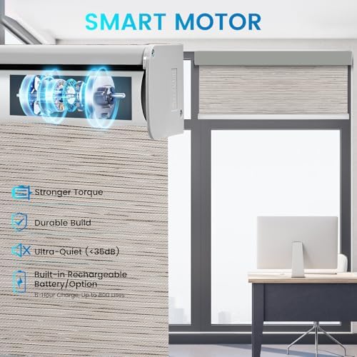 Motorized 100% Blackout Roller Shades – Smart Blinds with Remote Control, Rechargeable Battery or Plug-in Motor, Tuya WiFi Optional, Home & Office Automatic Window Shades (Warm Khaki/CH9428) - Image 3