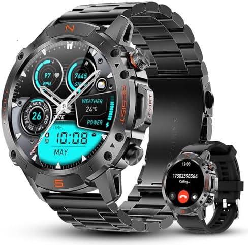 Rugged Smart Watch for Men, 5ATM Waterproof, 170+ Sports Modes,1.43" AMOLED by WalkerFitSmartWatch
