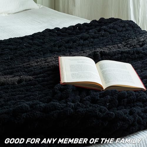 Chunky Knit Throw Blanket for Couch，40x50 Inches Black - Image 6