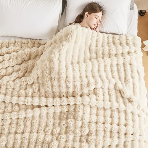 50x60 Inches Ultra-Soft Fuzzy Faux Fur Plush Throw Blanket - Thick, Warm Sherpa for Couch, Sofa, Bedroom, Camping - Decorative Blanket for Cozy Warmth, Bubble Khaki - Image 4