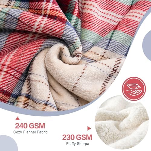 PU MEI Sherpa Fleece Throw Blanket 60" x 80" Reversible Plush Fluffy Large Big Blanket Lattice Flannel Blankets for All Season Use, Chrismas Red - Image 4