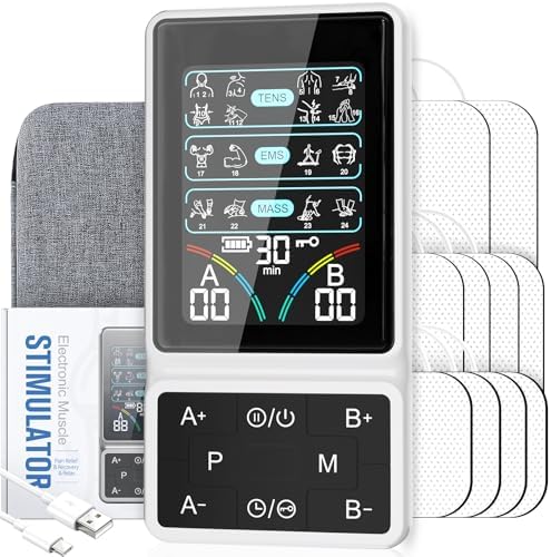 TENS Unit Muscle Stimulator with HD Color Screen, 3-in-1 TENS EMS Machine for Pain Relief & Muscle Recovery, 24 Modes Pulse Massager for Sciatica, Back, Hip, Neck, Shoulder and Elbow Pain - Ivory by GOBOK