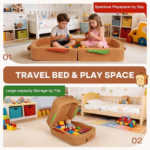 Toddler Travel Bed Sandwich Style - Portable Toddlers Floor Beds, Foldable Soft Foam Travel Crib for Baby and Kid, Washable Cover Toddler Cot with Safety Rail for Travel, Medium Size - Image 5