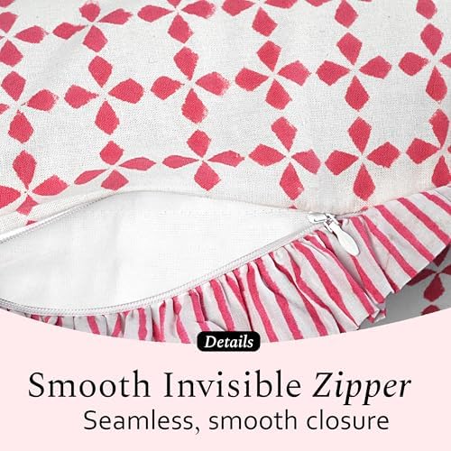 CPC Magenta Pink Hand Block Print 100% Cotton Ruffle Throw Pillow Cover 18x18 inch with Hidden Zipper Decorative for Couch, Bed, Sofa, Farmhouse, Cottagecore Decor Gift Christmas Fall Thanksgiving - Image 7