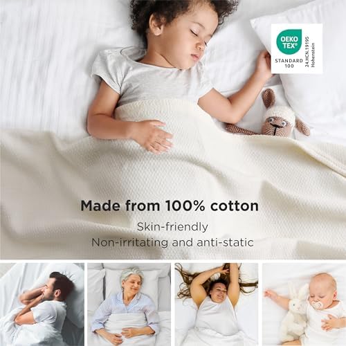 Bedsure 100% Cotton Blanket, Herringbone Weave, Oversized King, Cream - Image 2