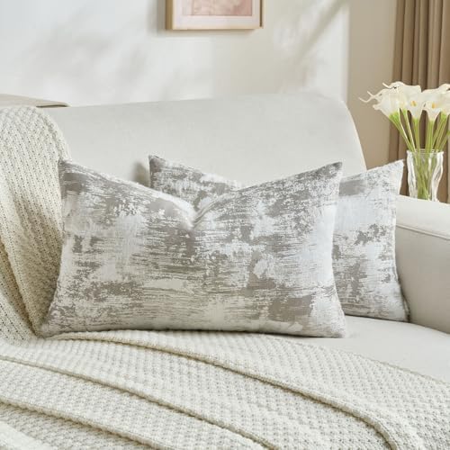 FUTEI Pack of 2 Faux Cashmere Throw Pillow Covers 12x20 Inch,Grey White by FUTEI