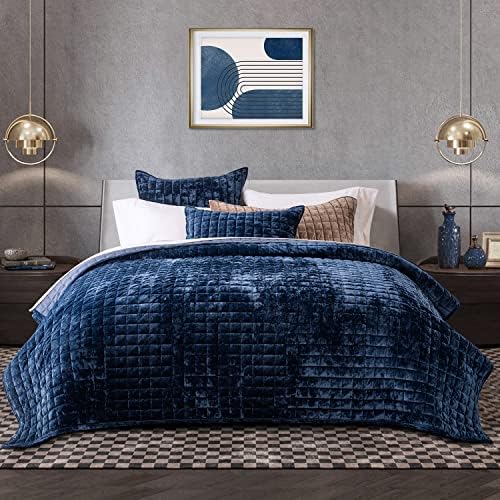 RECYCO Velvet Quilt Set, Oversized California King 118"x106", Navy Blue by RECYCOHOMECOLLECTION
