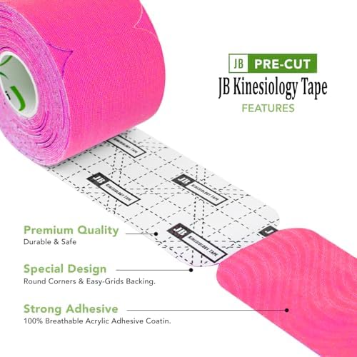 JB Tape Kinesiology Tape, 80 Precut Strips, Pink, Latex‑Free, 4 Rolls - Image 3