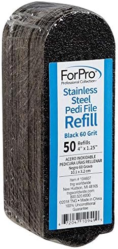 ForPro Professional Collection Stainless Steel Pedi File Refill, EZ-Strip Peel Pedicure Refill Pads, 1.25” W x 4” L, 50-Count (Black, 60 Grit) by ForProProfessionalCollection