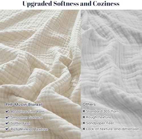 PHF 100% Cotton Muslin Throw XL Blanket Large 50" x 70", 4-Layer Lightweight Gauze Throw, Breathable Cloud-Soft Minimalist Blanket for Bed, Couch, Camping & Baby, Oat Milk, Ideal Gift - Image 4