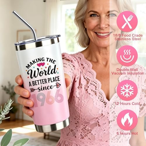 60th Birthday Gifts for Women, Vintage 1966 Birthdays Gift For Her, Cool 60 Year Old Birthday Gifts Set For Mom Wife Sister Friends Coworkers, Unique Gift Ideas With Tumbler Greeting Card Tote Bag - Image 3