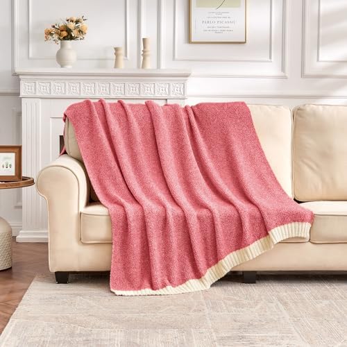 CozeCube Reversible Knitted Throw Blanket, Red White Melange 50"x60" - Image 4