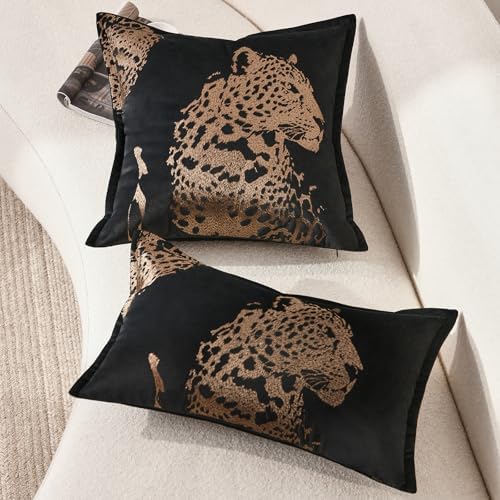 Velvet Throw Pillow Covers 18x18'', New Upgrade Brown Cheetah Leopard Embroidered Pillows Cover, Decorative Pillow Cushion Cover for Sofa Bed Bedroom Living Room - Image 6