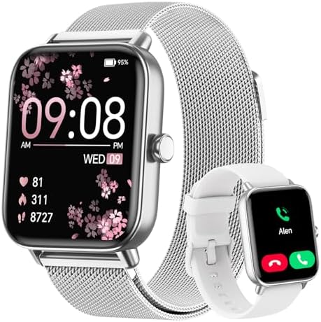 Smart Watches for Women Men (2 Bands), 1.85" HD Alexa Smart Watch for Android Phones & iphone Compatible, 120 Sport Modes Fitness Watch, Heart Rate/SpO2/Sleep Tracker, 3ATM Waterproof Pedometer Watch by Hingso