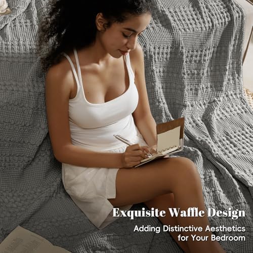 PHF Lightweight 100% Cotton Waffle Blanket for Bed, King, Dark Grey - Image 4