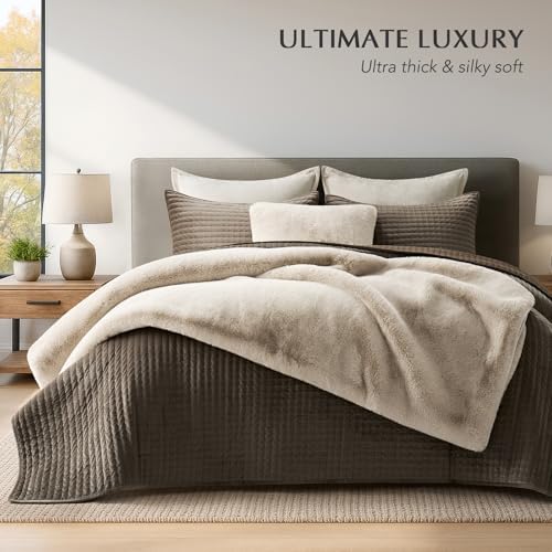 EVERGRACEHOME Faux Chinchilla Fur Throw Blanket, 60"x80", Birch Mink - Image 4