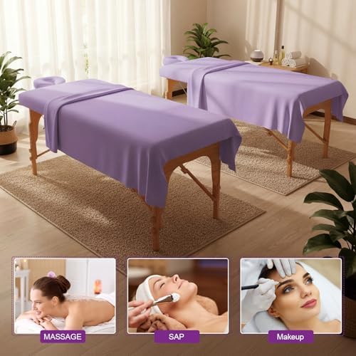 Oudain 4 Sets 3 Piece Soft Microfiber Massage Table Sheets Set Bulk Includes Massage Flat Sheet and Fitted Sheet and Face Rest Cover(Purple) - Image 4