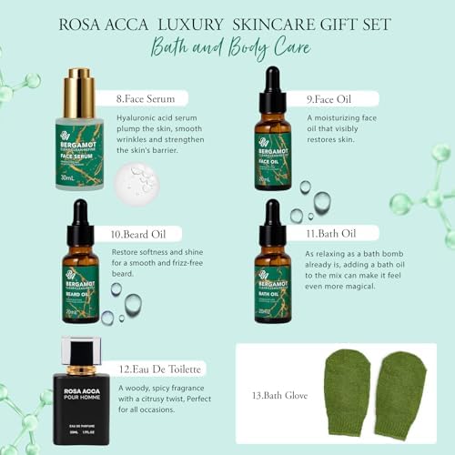 30 pcs Father's Day Gifts, Bergamot Facial Skin Care Set Gifts for Men, Beard Grooming Kit, Bath & Body Gift Basket Set, Self-Care Gift, Face Cleanser, Birthday, Christmas, Anniversary, Husband, Dad - Image 4