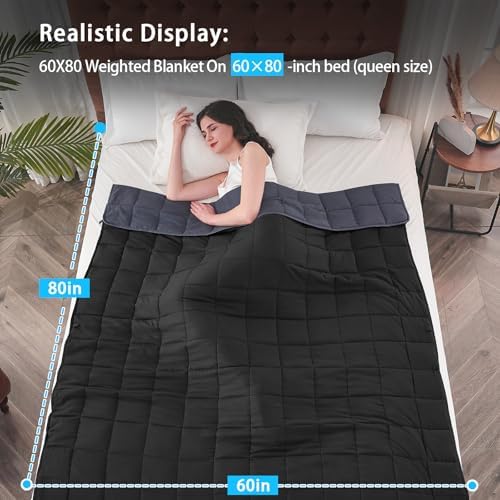 yescool Weighted Blanket for Adults (25 lbs, 60" x 80", Grey& Black) Cooling Heavy Blanket for Sleeping Perfect for 240-260 lbs, Queen Size Breathable Blanket with Premium Glass Bead, Machine Washable - Image 2