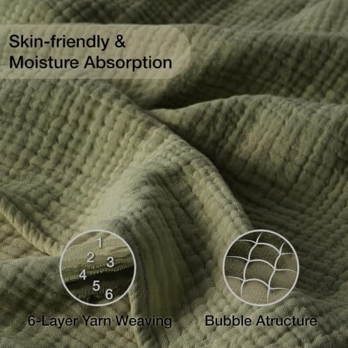 100% Cotton Muslin Blanket Twin 66" x 90", Breathable and Lightweight Twin Blankets for Couch, Soft Cooling Summer Gauze Blanket for Adults All Season, Olive Green - Image 2