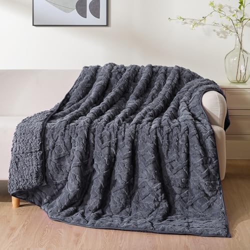 Uttermara Weighted Blanket for Adults Twin Size 15lbs 48x72 inches, Dual Sided Soft Jacquard Sherpa Weighted Blankets, Thick Heavy Blanket for Sleeping and Calming, Dark Grey by Uttermara