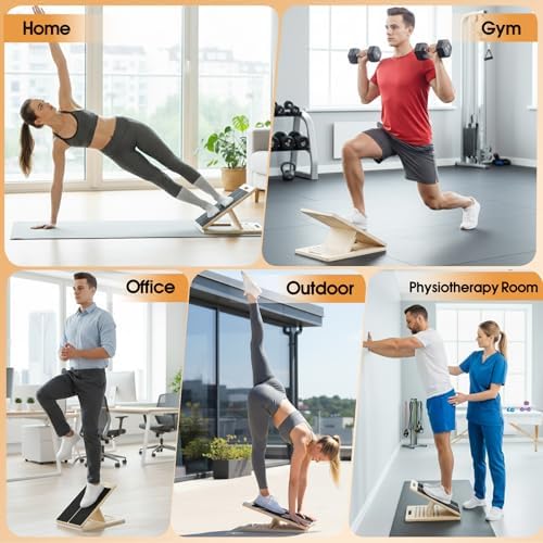 Adjustable Wooden Slant Board for Calf Stretching, 5-Level Incline Board for Ankle Mobility, Leg Stretching & Balance Training, Non-Slip Calf Stretcher for Physical Therapy, Yoga, Fitness & Home Gym - Image 2