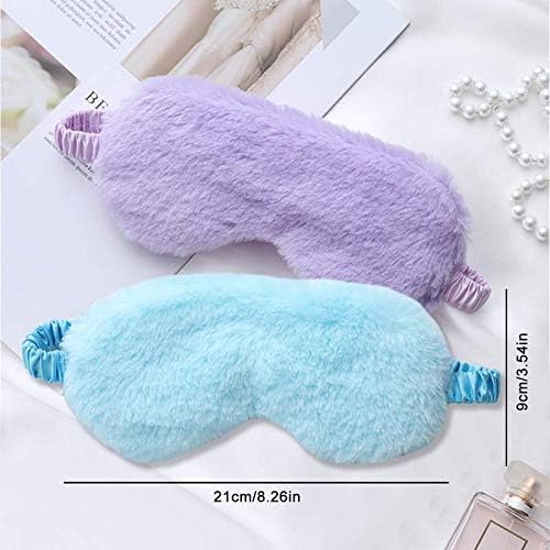 Faux Fur Eye Mask 2PCS Soft Plush Sleeping Blindfold,Purple Blue - Image 4