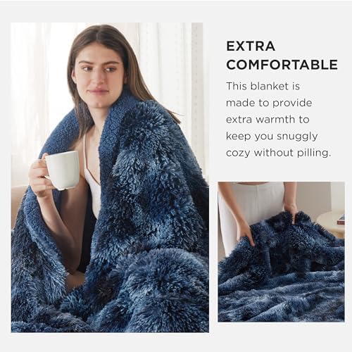 Bedsure Faux Fur Fluffy Sherpa Fleece Queen Blanket Tie Dye Navy 60"x80" - Image 3