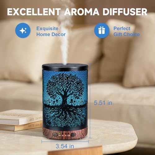 Essential Oil Diffuser 120ML Metal Aromatherapy Diffuser with Timer, Cool Mist Humidifier with Auto Shut-Off & 7 Color Lights for Home Office Spa (Life Tree) - Image 2