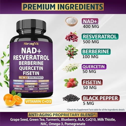 NAD Resveratrol Supplement for Cellular Health + Healthy Aging 120 Capsules - Image 2