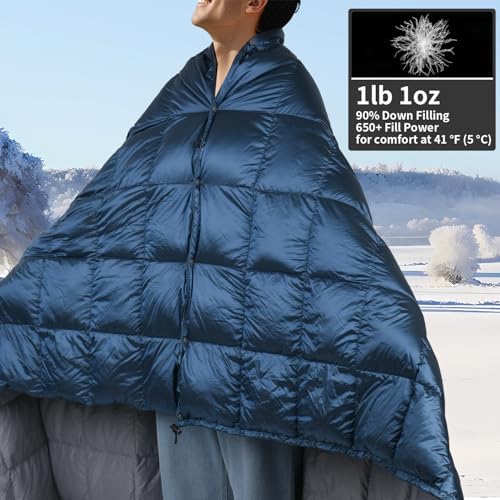 Down Camping Blanket - Lightweight, Packable, Warm & Puffy Outdoor Travel Quilt for Sleep, Hiking, Backpacking, Stadium, Festivals, Water-Resistant Sleeping Bag 55"x79" - Image 5