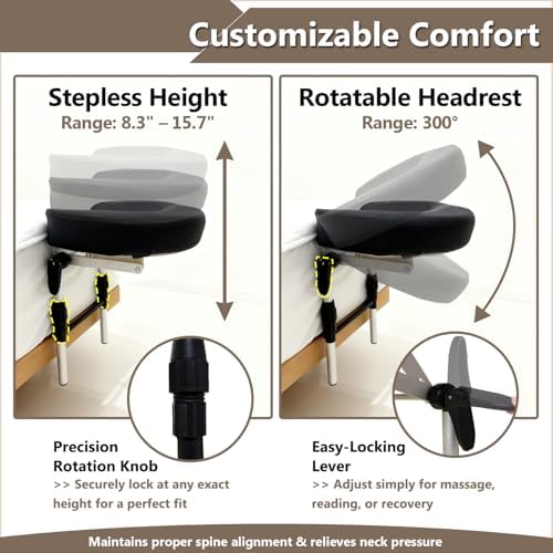 Massage Headrest for Bed Face Cradle, Adjustable Home Mattress Top Massage Kit, Head Cushion for Face Down, Home Salon Headrest Support for Vitrectomy Recovery, Spa & Sleeping (Black) - Image 3