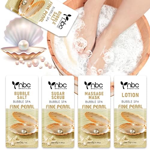 Pedicure Kit Foot Soak Set: Bubble Salt, Sugar Scrub, Massage Mask, Massage Lotion in a Box, 4 Step Foot Spa Kit for Dry Feet,Tired Feet（1 Set Pearl ) by nbcBeautiLab