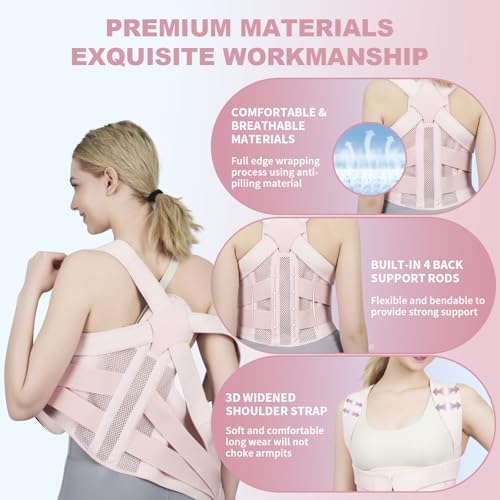 Posture Corrector for Women and Men Upgraded Back Brace, Adjustable Back Support for Upper and Lower Back Pain Relief, Shoulder Straightener for Hunchback, Scoliosis, Lumbar, Spine (Pink, Small) - Image 4