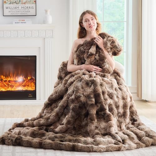 Lotus Karen Faux Fur Throw Blanket Tie-Dye Dark Coffee - Big Bubble Rabbit Fluff Blanket for Couch,Small Fluffy Fuzzy Cozy Blanket,Thick Furry Plush Shaggy Blankets,60x80 Inches by LotusKaren