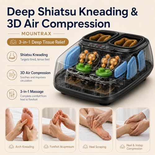 MOUNTRAX Foot Massager with Heat, Deep Shiatsu Foot Massage Machine with Air Compression, 3 Heating Levels, Adjustable Intensity & Timer, Fits Up to Men's Size 12, Foot Massager for Home & Office - Image 4