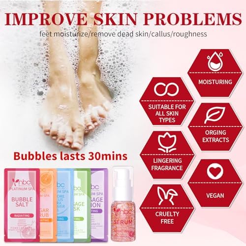 Pedicure Foot Soak Set - Upgraded 6 in 1 Foot Spa, Foot Bath Spa, Pedicure Kit, Foot Soak for Tired & Dry Cracked Feet, Athletes Feet and Calluses (Pomegranate) - Image 2