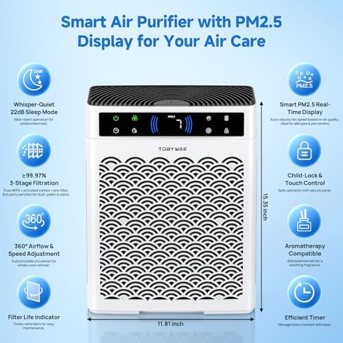 Air Purifiers for Home, Large Room up to 3000 Ft², HEPA Air Purifier for Home Pets with Filter, Air Quality Sensor, Timer, Air Cleaner for Bedroom, Dorm Room, Pet Hair, Office - Image 2