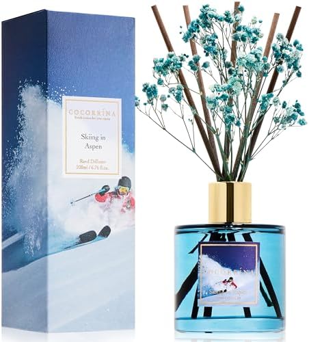 COCORRÍNA Reed Diffuser - Skiing in Aspen Reed Diffuser Set with 8 Sticks & Preserved Baby's Breath, Reed Diffuser for Home Bathroom Shelf Decor by COCORR%C3%8DNA