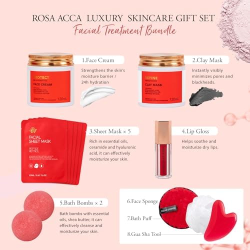 Gifts for Women, 32 Pcs Rose Hydrating Face Skin Care Gifts Set, Spa Basket - Image 3