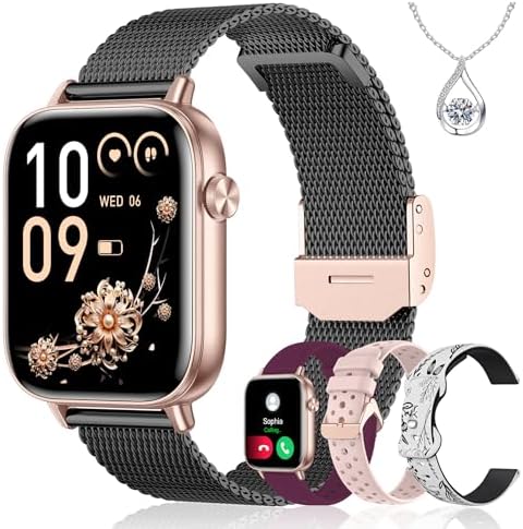 Iaret Smart Watch for Women, 1.83" HD Fitness Tracker with 4 Bands, Answer/Make Calls, Heart Rate/Sleep/SpO2/Step Tracking, 100+ Sport Modes, Android/iPhone Compatible Gift (Black Gold) by Iaret