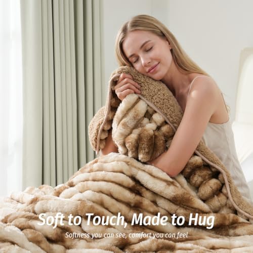 Fleece Weighted Blanket for Adults 60" x 80" 15lbs Soft Blankets, Khaki - Image 2